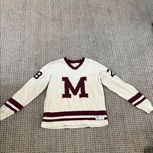White and Maroon Long Sleeve Top